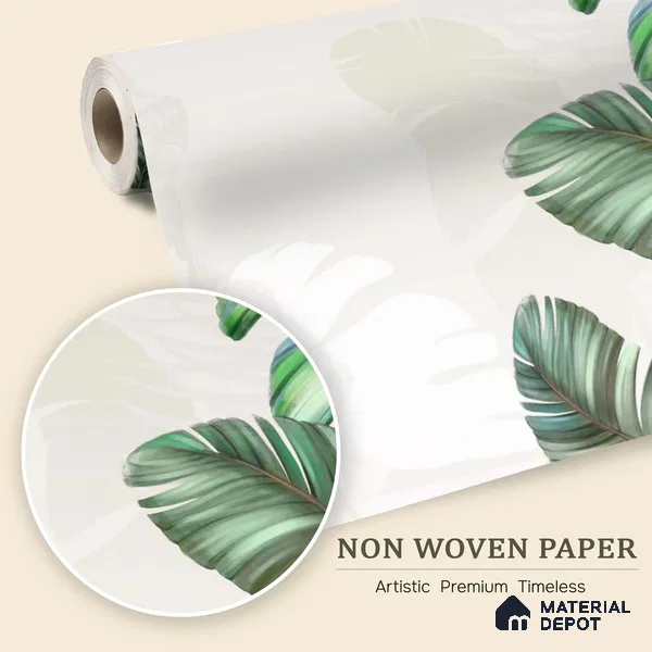 Sculpted Banana Leaf Calm Tropical Mist Nature Art | WP 03956 Non Woven Matte Finish Tropical Style Premium Customized size Wallpaper | 150 GSM WP01MTF Paper | (MOQ = 30 Sq. Ft.) | Design change not possible