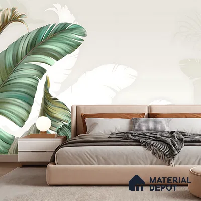Sculpted Banana Leaf Calm Tropical Mist Nature Art | WP 03956 Non Woven Matte Finish Tropical Style Premium Customized size Wallpaper | 150 GSM WP01MTF Paper | (MOQ = 30 Sq. Ft.) | Design change not possible