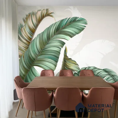 Sculpted Banana Leaf Calm Tropical Mist Nature Art | WP 03956 Non Woven Matte Finish Tropical Style Premium Customized size Wallpaper | 150 GSM WP01MTF Paper | (MOQ = 30 Sq. Ft.) | Design change not possible