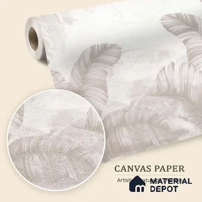 Ivory Banana Leaf Whisper Tropical Mist Nature Art | WP 03957 B Canvas Texture Finish Tropical Style luxurious Customized size Wallpaper | 250 GSM WP01CNF Paper | (MOQ = 30 Sq. Ft.) | Design change not possible