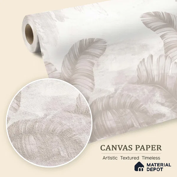Ivory Banana Leaf Whisper Tropical Mist Nature Art | WP 03957 B Canvas Texture Finish Tropical Style luxurious Customized size Wallpaper | 250 GSM WP01CNF Paper | (MOQ = 30 Sq. Ft.) | Design change not possible