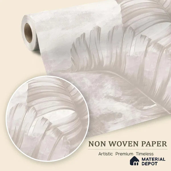 Ivory Banana Leaf Whisper Tropical Mist Nature Art | WP 03957 Non Woven Matte Finish Tropical Style Premium Customized size Wallpaper | 150 GSM WP01MTF Paper | (MOQ = 30 Sq. Ft.) | Design change not possible