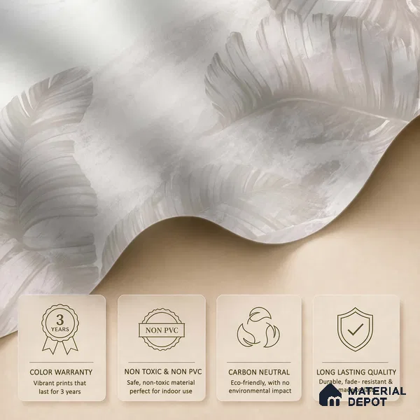 Ivory Banana Leaf Whisper Tropical Mist Nature Art | WP 03957 B Canvas Texture Finish Tropical Style luxurious Customized size Wallpaper | 250 GSM WP01CNF Paper | (MOQ = 30 Sq. Ft.) | Design change not possible