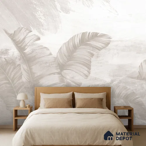 Ivory Banana Leaf Whisper Tropical Mist Nature Art | WP 03957 Non Woven Matte Finish Tropical Style Premium Customized size Wallpaper | 150 GSM WP01MTF Paper | (MOQ = 30 Sq. Ft.) | Design change not possible
