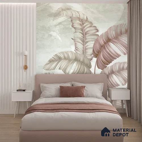 Blush Banana Leaf Hush Tropical Mist Nature Art | WP 03958 B Canvas Texture Finish Tropical Style luxurious Customized size Wallpaper | 250 GSM WP01CNF Paper | (MOQ = 30 Sq. Ft.) | Design change not possible