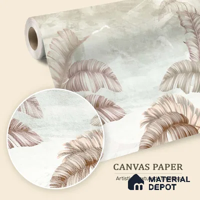 Blush Banana Leaf Hush Tropical Mist Nature Art | WP 03958 B Canvas Texture Finish Tropical Style luxurious Customized size Wallpaper | 250 GSM WP01CNF Paper | (MOQ = 30 Sq. Ft.) | Design change not possible