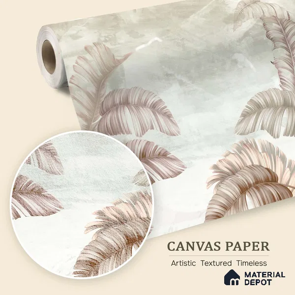 Blush Banana Leaf Hush Tropical Mist Nature Art | WP 03958 B Canvas Texture Finish Tropical Style luxurious Customized size Wallpaper | 250 GSM WP01CNF Paper | (MOQ = 30 Sq. Ft.) | Design change not possible