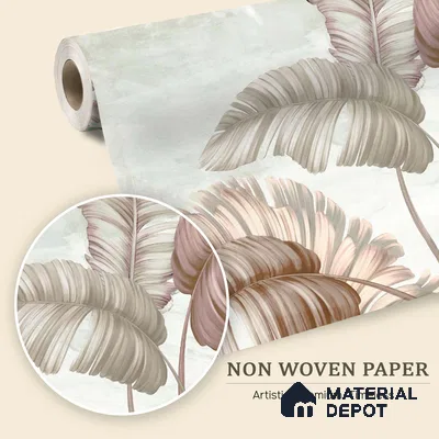 Blush Banana Leaf Hush Tropical Mist Nature Art | WP 03958 Non Woven Matte Finish Tropical Style Premium Customized size Wallpaper | 150 GSM WP01MTF Paper | (MOQ = 30 Sq. Ft.) | Design change not possible
