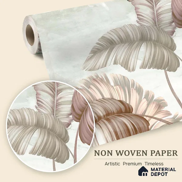 Blush Banana Leaf Hush Tropical Mist Nature Art | WP 03958 Non Woven Matte Finish Tropical Style Premium Customized size Wallpaper | 150 GSM WP01MTF Paper | (MOQ = 30 Sq. Ft.) | Design change not possible