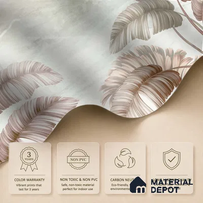 Blush Banana Leaf Hush Tropical Mist Nature Art | WP 03958 B Canvas Texture Finish Tropical Style luxurious Customized size Wallpaper | 250 GSM WP01CNF Paper | (MOQ = 30 Sq. Ft.) | Design change not possible