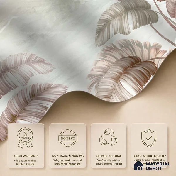 Blush Banana Leaf Hush Tropical Mist Nature Art | WP 03958 B Canvas Texture Finish Tropical Style luxurious Customized size Wallpaper | 250 GSM WP01CNF Paper | (MOQ = 30 Sq. Ft.) | Design change not possible