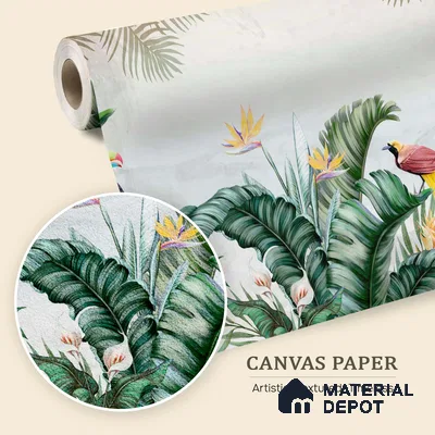 Tropical Canopy Birds Paradise Tropical Mist Nature Art | WP 03959 B Canvas Texture Finish Tropical Style luxurious Customized size Wallpaper | 250 GSM WP01CNF Paper | (MOQ = 30 Sq. Ft.) | Design change not possible