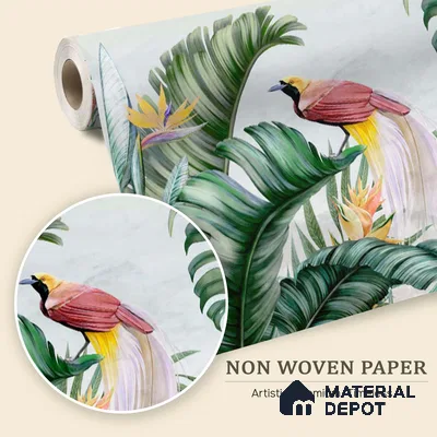 Tropical Canopy Birds Paradise Tropical Mist Nature Art | WP 03959 Non Woven Matte Finish Tropical Style Premium Customized size Wallpaper | 150 GSM WP01MTF Paper | (MOQ = 30 Sq. Ft.) | Design change not possible