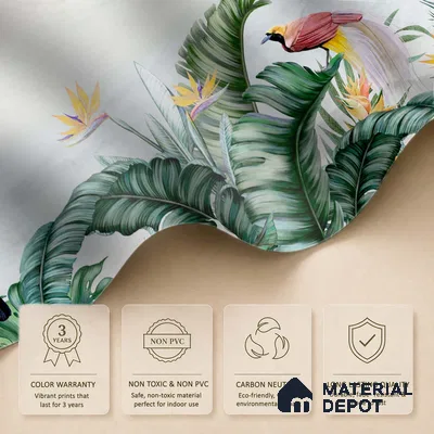 Tropical Canopy Birds Paradise Tropical Mist Nature Art | WP 03959 B Canvas Texture Finish Tropical Style luxurious Customized size Wallpaper | 250 GSM WP01CNF Paper | (MOQ = 30 Sq. Ft.) | Design change not possible