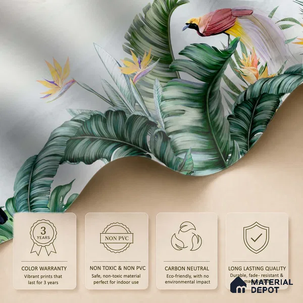 Tropical Canopy Birds Paradise Tropical Mist Nature Art | WP 03959 B Canvas Texture Finish Tropical Style luxurious Customized size Wallpaper | 250 GSM WP01CNF Paper | (MOQ = 30 Sq. Ft.) | Design change not possible