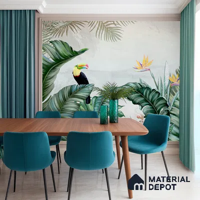 Tropical Canopy Birds Paradise Tropical Mist Nature Art | WP 03959 Non Woven Matte Finish Tropical Style Premium Customized size Wallpaper | 150 GSM WP01MTF Paper | (MOQ = 30 Sq. Ft.) | Design change not possible