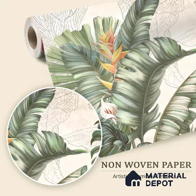 Illustrated Tropical Canopy with Birds Leafy Hues Botanical Wall Art | WP 03962 Non Woven Matte Finish Tropical Style Premium Customized size Wallpaper | 150 GSM WP01MTF Paper | (MOQ = 30 Sq. Ft.) | Design change not possible