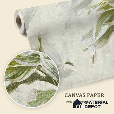 Soft Botanical Brushstroke Leaves Leafy Hues Wall Art | WP 03963 B Canvas Texture Finish Tropical Style luxurious Customized size Wallpaper | 250 GSM WP01CNF Paper | (MOQ = 30 Sq. Ft.) | Design change not possible