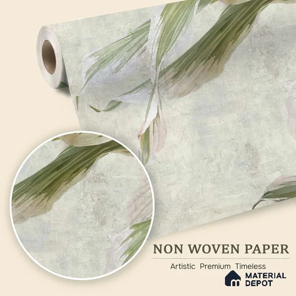 Soft Botanical Brushstroke Leaves Leafy Hues Wall Art | WP 03963 Non Woven Matte Finish Tropical Style Premium Customized size Wallpaper | 150 GSM WP01MTF Paper | (MOQ = 30 Sq. Ft.) | Design change not possible