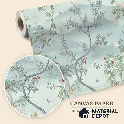 Whispering Garden Hillscape Artistic Charm Designer | WP 03964 B Canvas Texture Finish Chinoiserie Style luxurious Customized size Wallpaper | 250 GSM WP01CNF Paper | (MOQ = 30 Sq. Ft.)