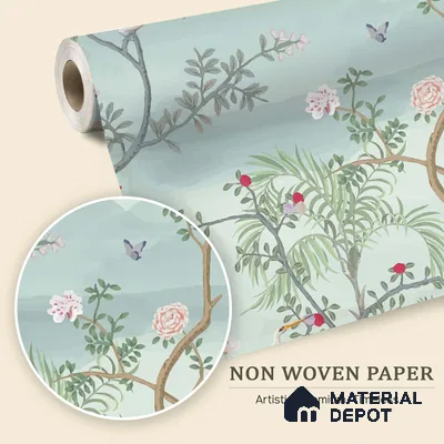 Whispering Garden Hillscape Artistic Charm Designer | WP 03964 Non Woven Matte Finish Chinoiserie Style Premium Customized size Wallpaper | 150 GSM WP01MTF Paper | (MOQ = 30 Sq. Ft.)