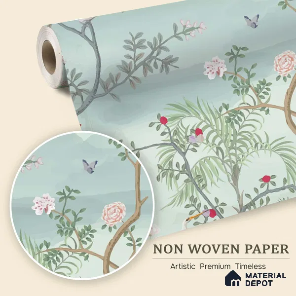 Whispering Garden Hillscape Artistic Charm Designer | WP 03964 Non Woven Matte Finish Chinoiserie Style Premium Customized size Wallpaper | 150 GSM WP01MTF Paper | (MOQ = 30 Sq. Ft.)