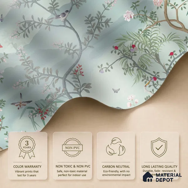 Whispering Garden Hillscape Artistic Charm Designer | WP 03964 Non Woven Matte Finish Chinoiserie Style Premium Customized size Wallpaper | 150 GSM WP01MTF Paper | (MOQ = 30 Sq. Ft.)