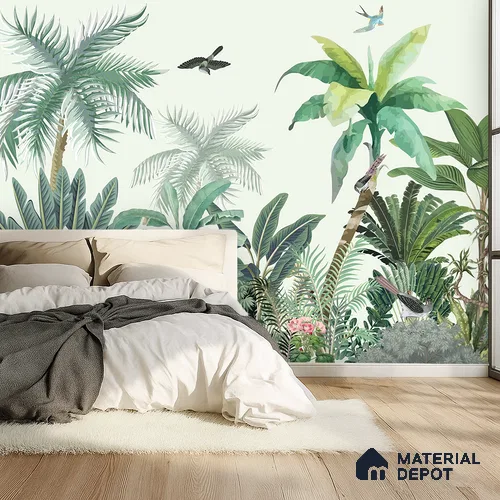Canopy of Quiet Wings Artistic Charm Designer | WP 03965 B Canvas Texture Finish Tropical Style luxurious Customized size Wallpaper | 250 GSM WP01CNF Paper | (MOQ = 30 Sq. Ft.)