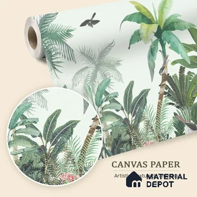 Canopy of Quiet Wings Artistic Charm Designer | WP 03965 B Canvas Texture Finish Tropical Style luxurious Customized size Wallpaper | 250 GSM WP01CNF Paper | (MOQ = 30 Sq. Ft.)