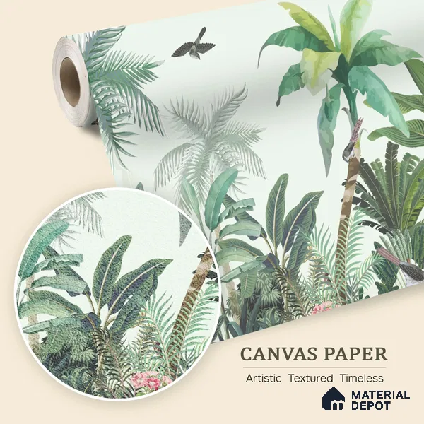 Canopy of Quiet Wings Artistic Charm Designer | WP 03965 B Canvas Texture Finish Tropical Style luxurious Customized size Wallpaper | 250 GSM WP01CNF Paper | (MOQ = 30 Sq. Ft.)
