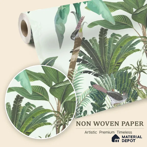 Canopy of Quiet Wings Artistic Charm Designer | WP 03965 Non Woven Matte Finish Tropical Style Premium Customized size Wallpaper | 150 GSM WP01MTF Paper | (MOQ = 30 Sq. Ft.)
