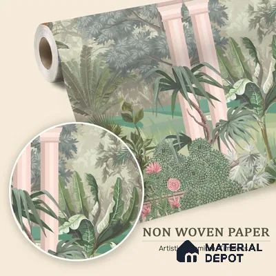 Royal Garden Arcade with Peacocks Artistic Charm Designer | WP 03966 Non Woven Matte Finish Tropical Style Premium Customized size Wallpaper | 150 GSM WP01MTF Paper | (MOQ = 30 Sq. Ft.)