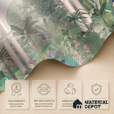 Royal Garden Arcade with Peacocks Artistic Charm Designer | WP 03966 B Canvas Texture Finish Tropical Style luxurious Customized size Wallpaper | 250 GSM WP01CNF Paper | (MOQ = 30 Sq. Ft.)