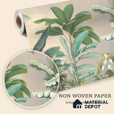 Golden Canopy Tropical Flight Artistic Charm Designer | WP 03967 Non Woven Matte Finish Tropical Style Premium Customized size Wallpaper | 150 GSM WP01MTF Paper | (MOQ = 30 Sq. Ft.)