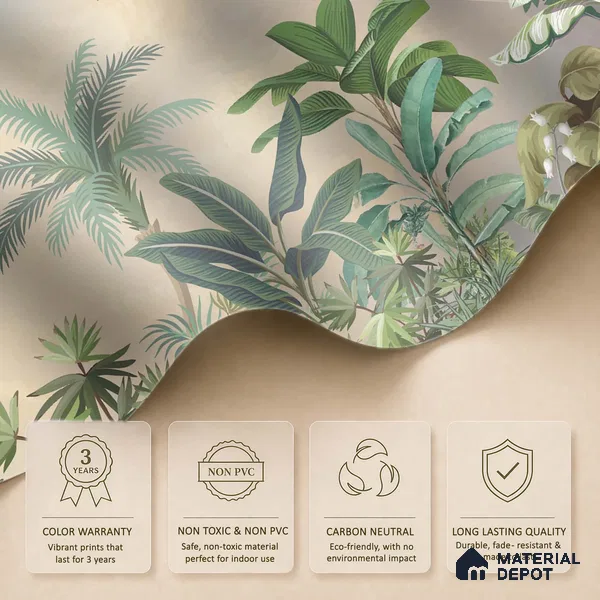 Golden Canopy Tropical Flight Artistic Charm Designer | WP 03967 B Canvas Texture Finish Tropical Style luxurious Customized size Wallpaper | 250 GSM WP01CNF Paper | (MOQ = 30 Sq. Ft.)