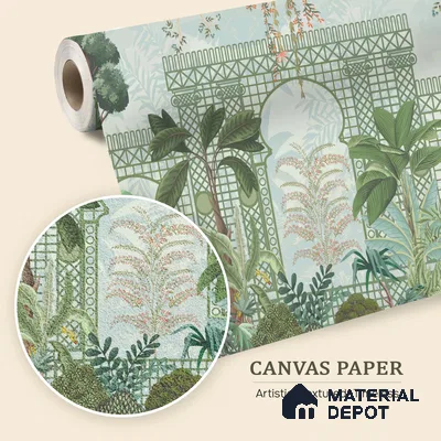 Verdant Lattice Garden Dreamy Artistic | WP 03970 B Canvas Texture Finish Tropical Style luxurious Customized size Wallpaper | 250 GSM WP01CNF Paper | (MOQ = 30 Sq. Ft.)