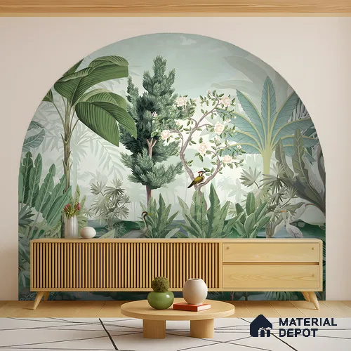 Soft Jungle Symphony Tropical Mist Nature Art | WP 03971 B Canvas Texture Finish Tropical Style luxurious Customized size Wallpaper | 250 GSM WP01CNF Paper | (MOQ = 30 Sq. Ft.)
