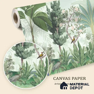Soft Jungle Symphony Tropical Mist Nature Art | WP 03971 B Canvas Texture Finish Tropical Style luxurious Customized size Wallpaper | 250 GSM WP01CNF Paper | (MOQ = 30 Sq. Ft.)