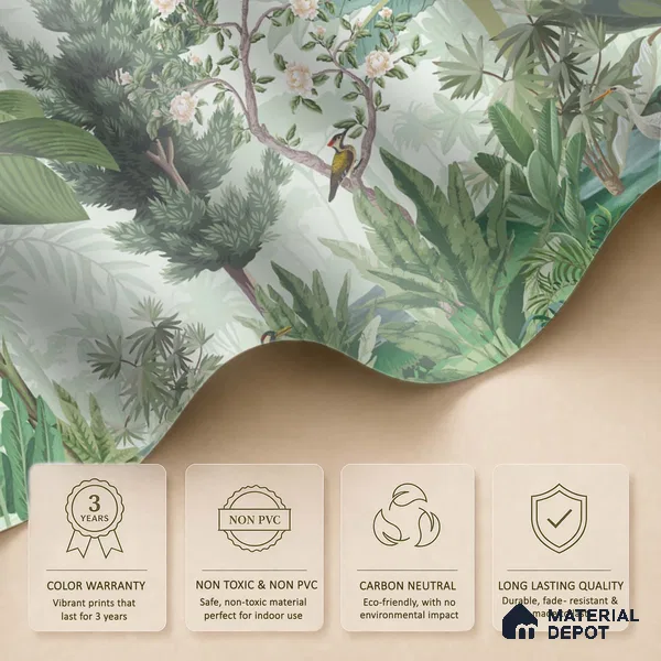 Soft Jungle Symphony Tropical Mist Nature Art | WP 03971 B Canvas Texture Finish Tropical Style luxurious Customized size Wallpaper | 250 GSM WP01CNF Paper | (MOQ = 30 Sq. Ft.)