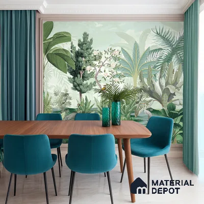 Soft Jungle Symphony Tropical Mist Nature Art | WP 03971 Non Woven Matte Finish Tropical Style Premium Customized size Wallpaper | 150 GSM WP01MTF Paper | (MOQ = 30 Sq. Ft.)