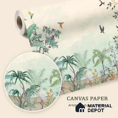 Soft Horizon Jungle Tropical Mist Nature Art | WP 03972 B Canvas Texture Finish Tropical Style luxurious Customized size Wallpaper | 250 GSM WP01CNF Paper | (MOQ = 30 Sq. Ft.)