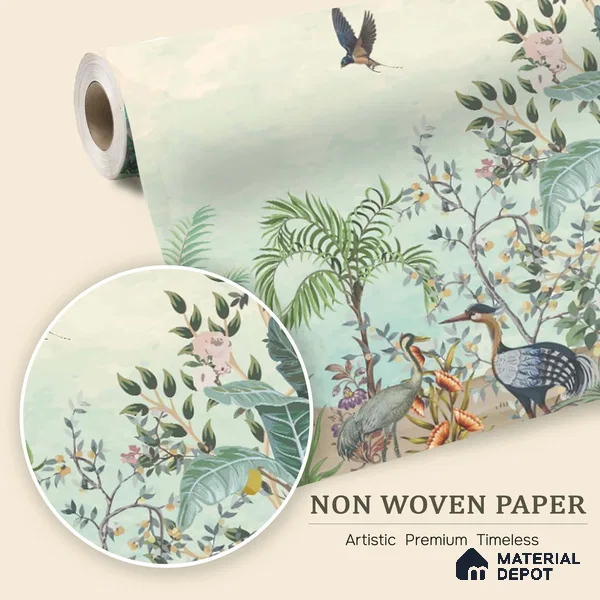 Soft Horizon Jungle Tropical Mist Nature Art | WP 03972 Non Woven Matte Finish Tropical Style Premium Customized size Wallpaper | 150 GSM WP01MTF Paper | (MOQ = 30 Sq. Ft.)