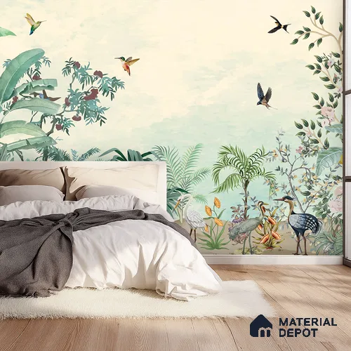 Soft Horizon Jungle Tropical Mist Nature Art | WP 03972 Non Woven Matte Finish Tropical Style Premium Customized size Wallpaper | 150 GSM WP01MTF Paper | (MOQ = 30 Sq. Ft.)