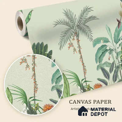 Verdant Palm Symphony Artistic Charm Designer | WP 03974 B Canvas Texture Finish Tropical Style luxurious Customized size Wallpaper | 250 GSM WP01CNF Paper | (MOQ = 30 Sq. Ft.)