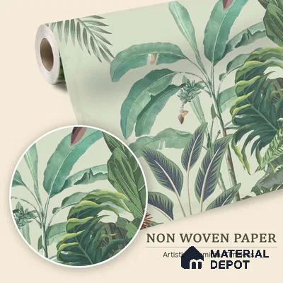 Verdant Palm Symphony Artistic Charm Designer | WP 03974 Non Woven Matte Finish Tropical Style Premium Customized size Wallpaper | 150 GSM WP01MTF Paper | (MOQ = 30 Sq. Ft.)