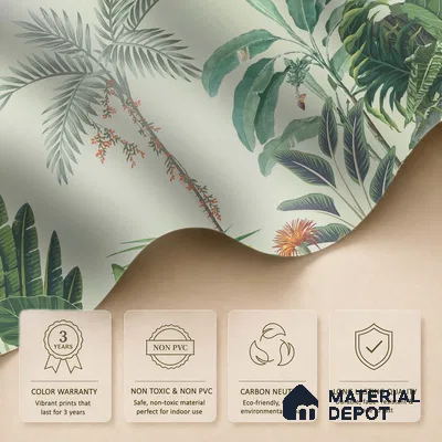 Verdant Palm Symphony Artistic Charm Designer | WP 03974 B Canvas Texture Finish Tropical Style luxurious Customized size Wallpaper | 250 GSM WP01CNF Paper | (MOQ = 30 Sq. Ft.)