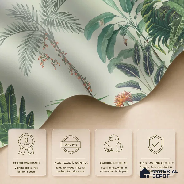 Verdant Palm Symphony Artistic Charm Designer | WP 03974 B Canvas Texture Finish Tropical Style luxurious Customized size Wallpaper | 250 GSM WP01CNF Paper | (MOQ = 30 Sq. Ft.)