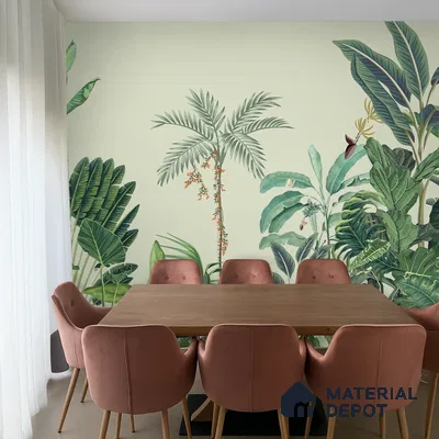 Verdant Palm Symphony Artistic Charm Designer | WP 03974 Non Woven Matte Finish Tropical Style Premium Customized size Wallpaper | 150 GSM WP01MTF Paper | (MOQ = 30 Sq. Ft.)