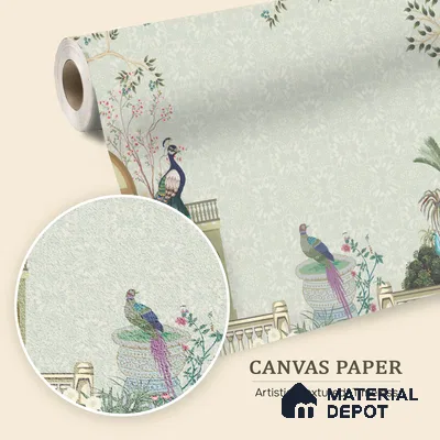 Rani’s Courtyard Reverie Artistic Charm Designer | WP 03976 B Canvas Texture Finish Tropical Style luxurious Customized size Wallpaper | 250 GSM WP01CNF Paper | (MOQ = 30 Sq. Ft.)