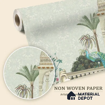 Rani’s Courtyard Reverie Artistic Charm Designer | WP 03976 Non Woven Matte Finish Tropical Style Premium Customized size Wallpaper | 150 GSM WP01MTF Paper | (MOQ = 30 Sq. Ft.)